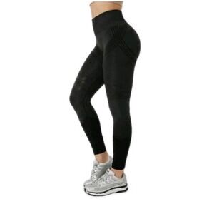 Celsior Black High Waisted Seamless Compression Leggings 3D Knit Tummy Control